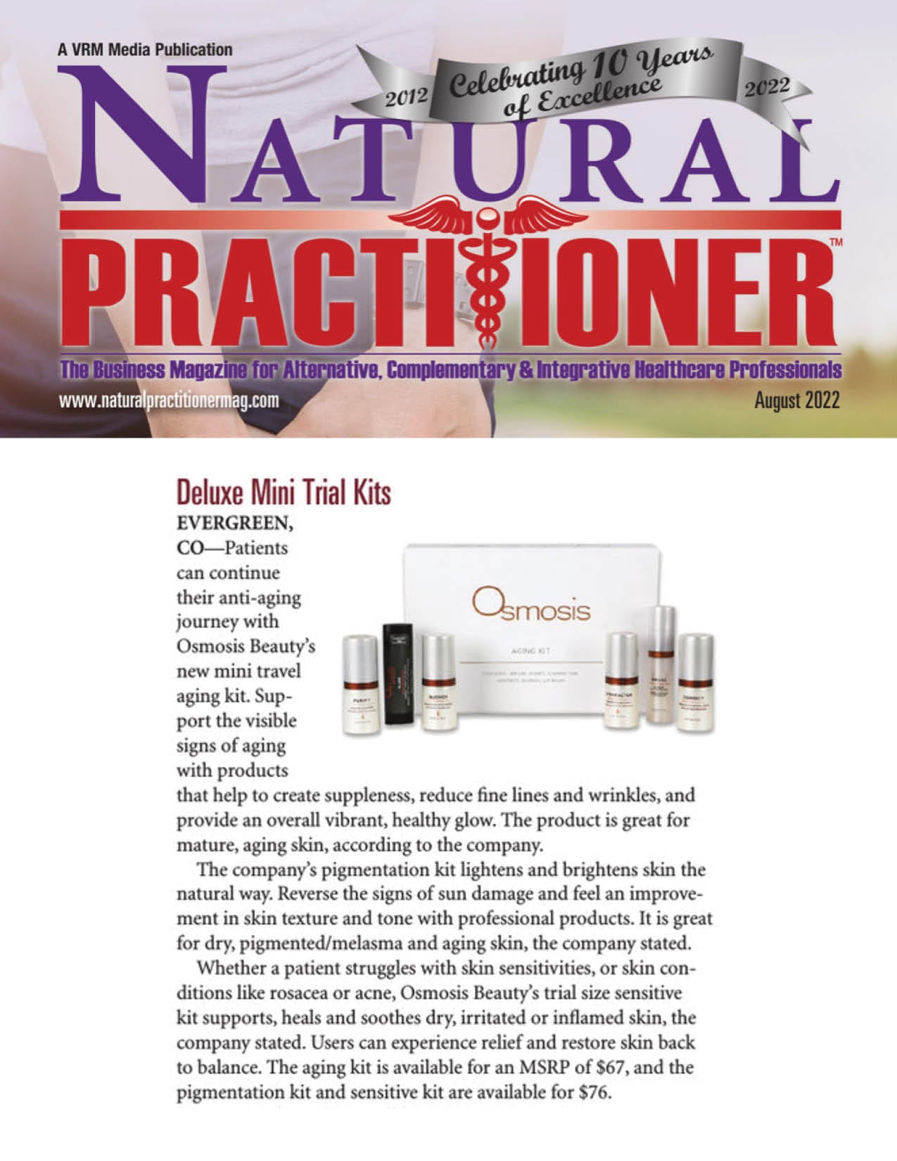 Natural Practitioner Magazine included the Deluxe Trial Kit in their August 2022 print issue, appearing in their Natural Marketplace roundup