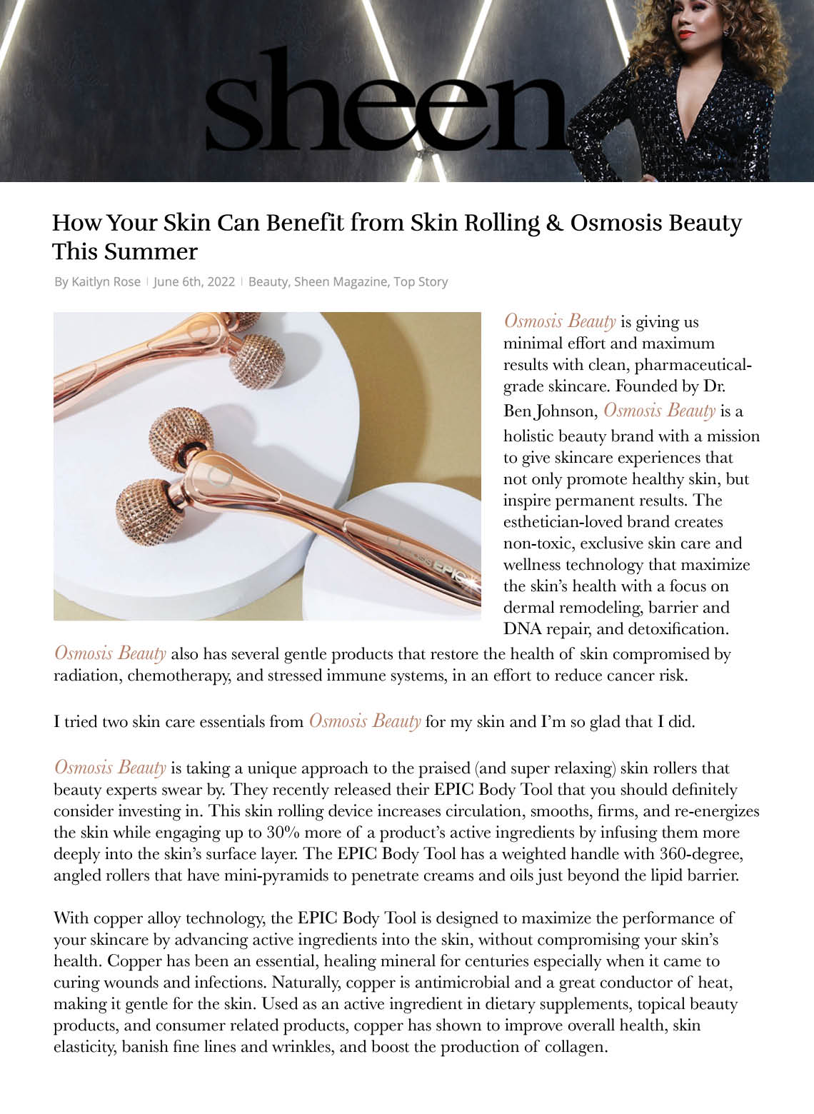 Sheen Magazine features Epic Body Tool and Rejuvenating Body Cream
