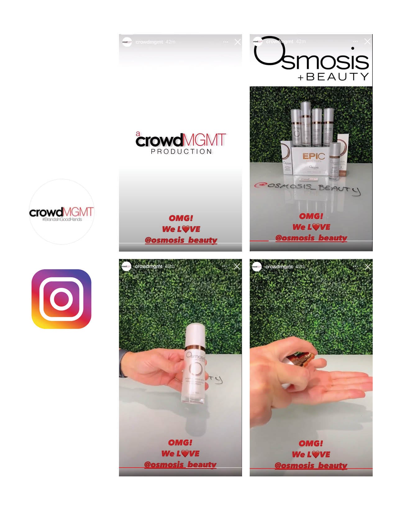 organic IG Story post from Crowd MGMT, a talent agency representing celebrity MUAs