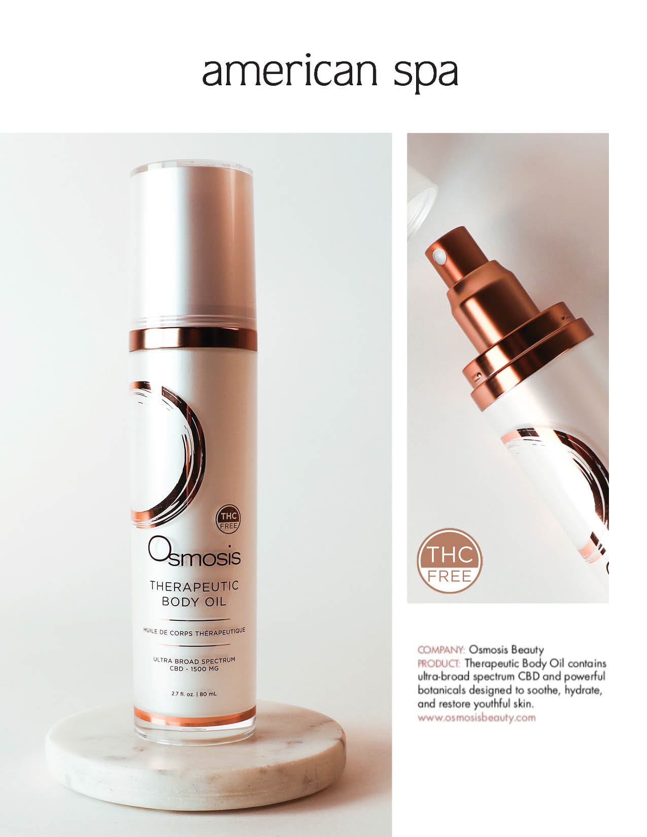 Therapeutic Body Oil was featured in the new product section in the March/April issue of American Spa